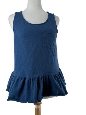 Anthropologie Eri + Ali peplum tank top blue pocket casual summer sz M